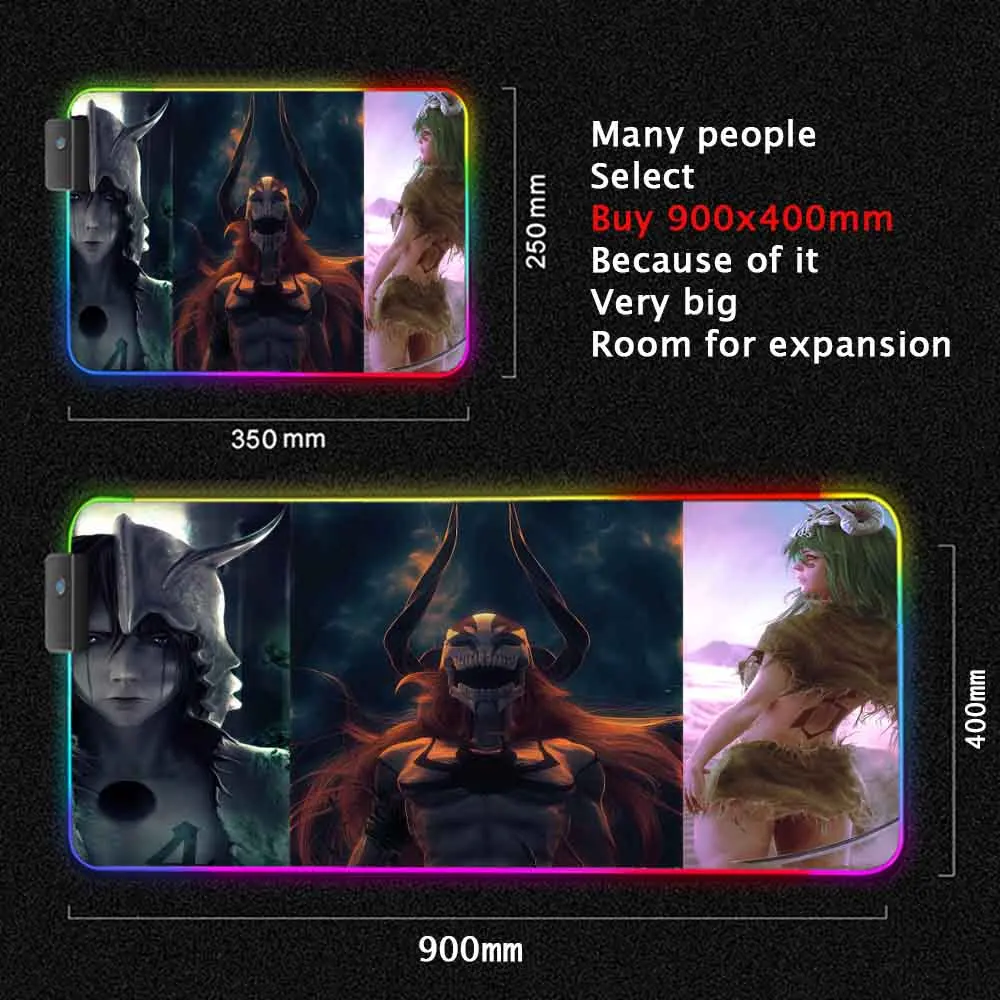 

RGB LED Illumination Mousepad XXL Large Custom Desk Mats Gaming Accessories Mouse Mat Anime Bleach Laptop Office Gamer Mouse Mat