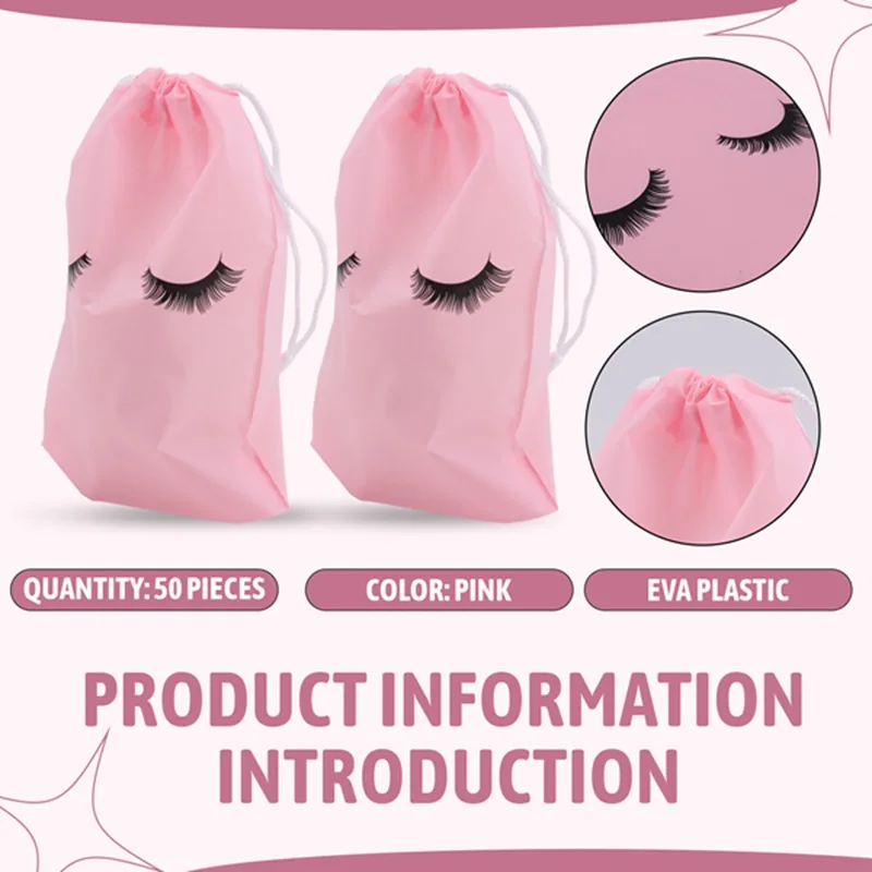 A15F-50 Pieces Eyelash Aftercare Bags Plastic Makeup Bags Toiletry Makeup Pouch Cosmetic Travel With Drawstring 4