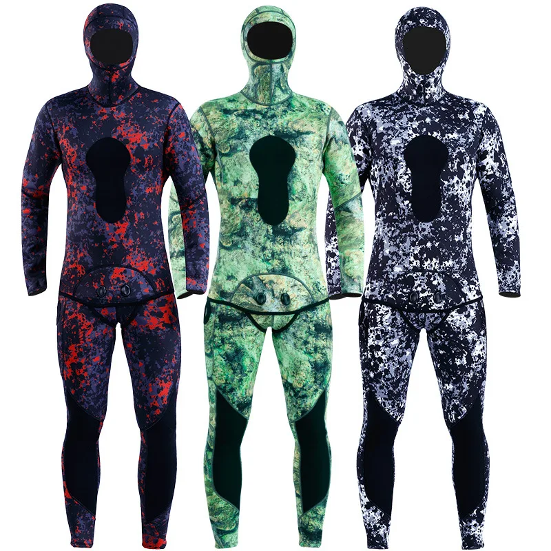 3mm Neoprene Wetsuit Men's Hooded Camouflage Diving Suit