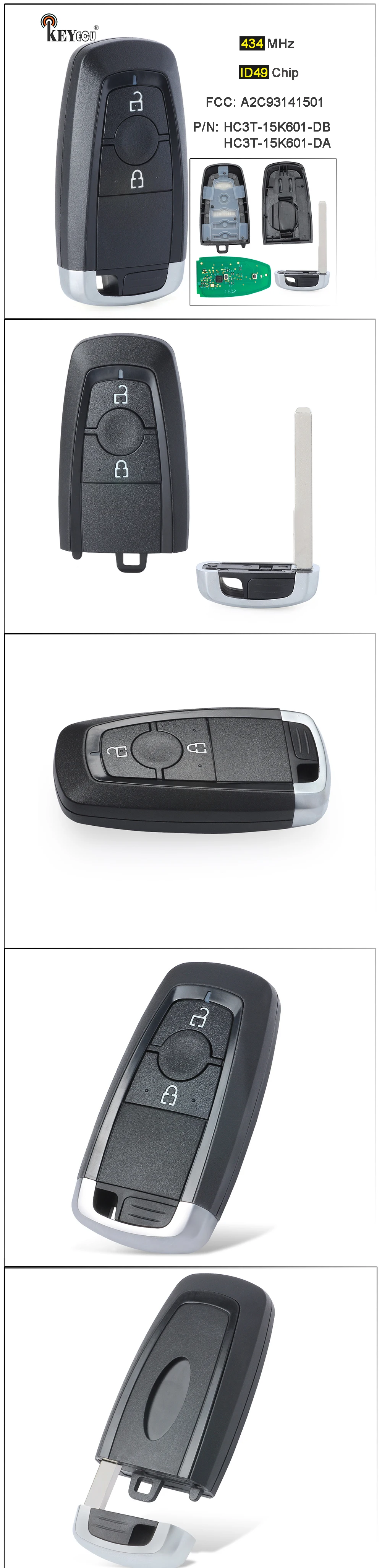 Keyforkess 434MHz ID49 FCC ID: muslimate HC3T-15K601-DB HC3T-15K601-DA Smart Remote Key Fob per Ford Mondeo Explorer 2017-2020 - S772f47915aae498f8e631f6e599d0dc5E