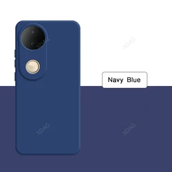 Premium Liquid Silicone Phone Case with Lens Protection - Solid Color High - Quality Back Cover for Vivo V50e (Navy Blue)
