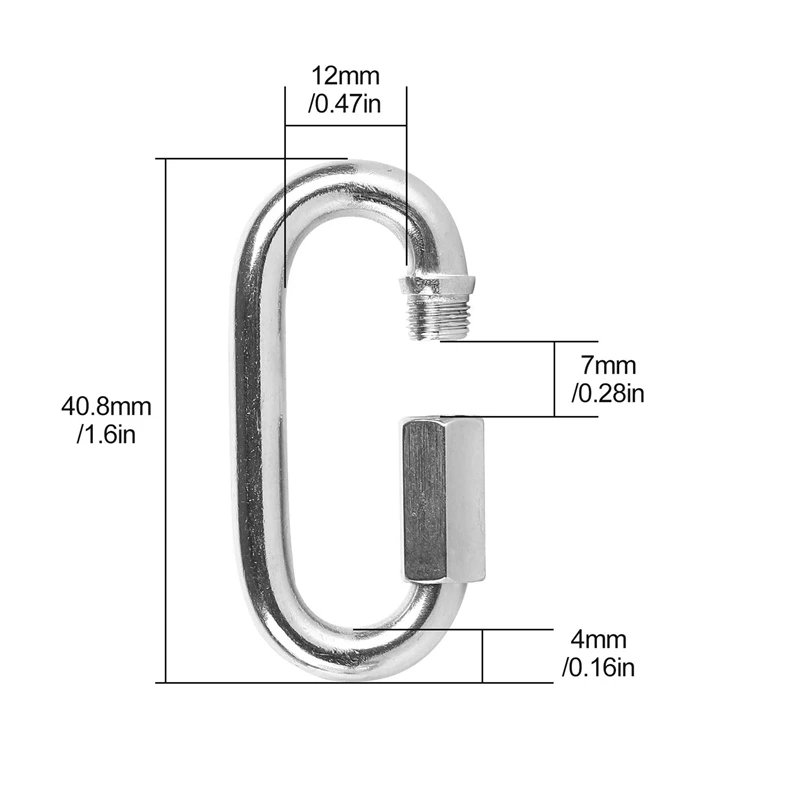 24 Pcs Quick Link M4 4MM Stainless Steel Chain Connector,Heavy Duty D Shape Locking Looks For Carabiner, Max.Load 500 Lb