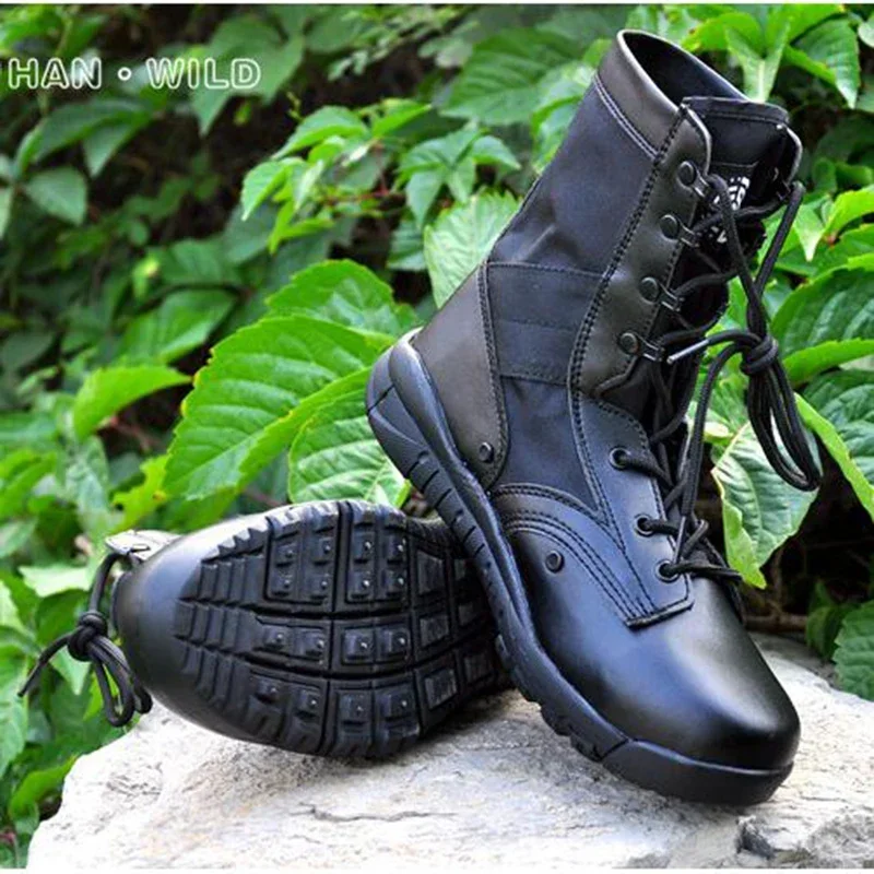 Summer Men Tactical Boots for Men Breathable Oxford Light Soft Desert Combat Shoes Men Ankle Boot Canvas Punk Knee-high Boots outdoor boots