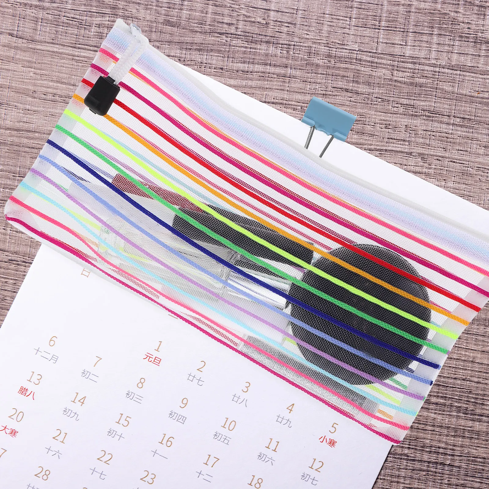 6Pcs 영수증 가방 돈 정리함 옥스포드 천 알루미늄 합금 지퍼 메쉬 파우치 현금 쿠폰 티켓 머니 백