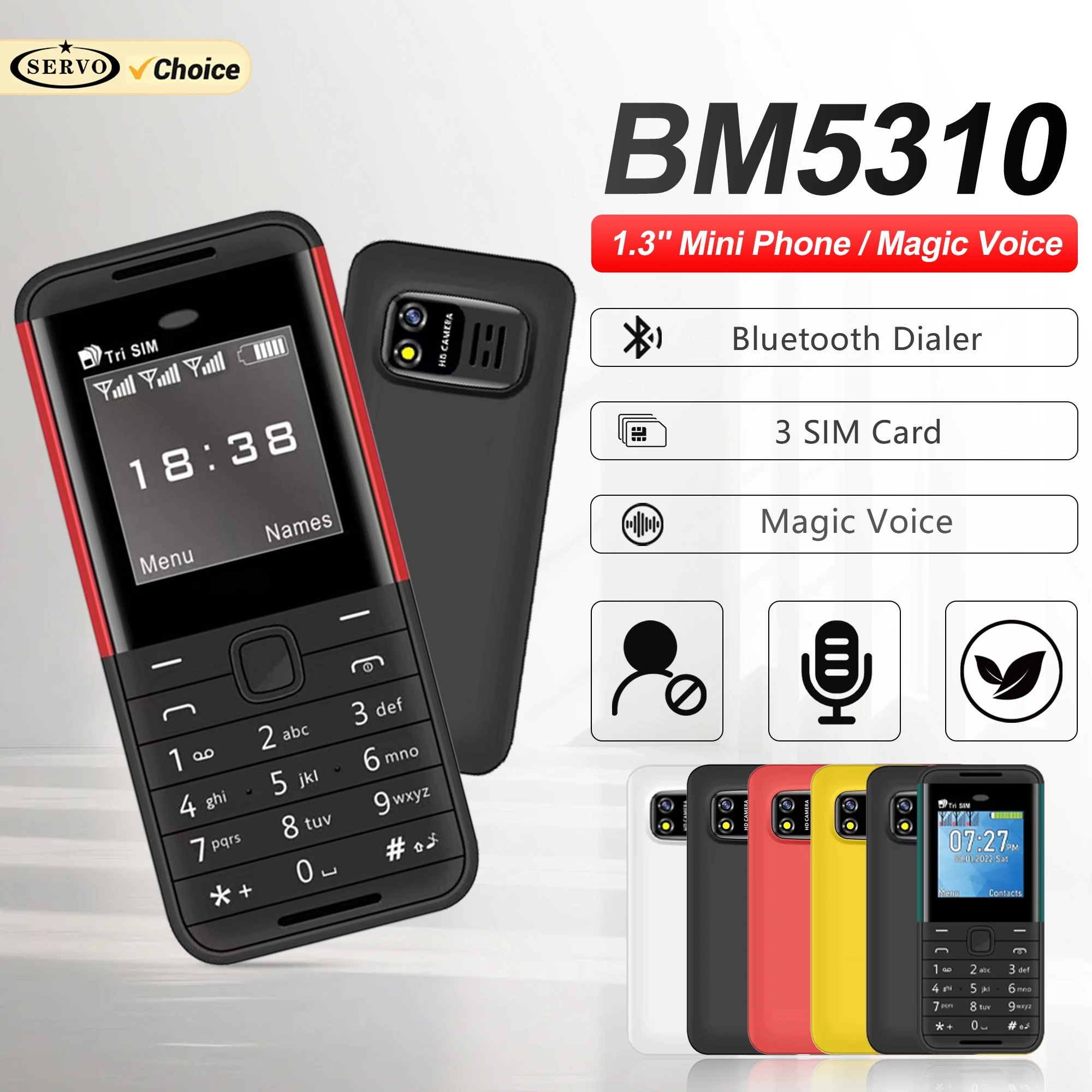 SERVO BM5310 미니 3 SIM 대기 기능 휴대폰, 속도 다이얼, 매직 보이스, 블랙리스트, MP4 플레이어, FM 라디..