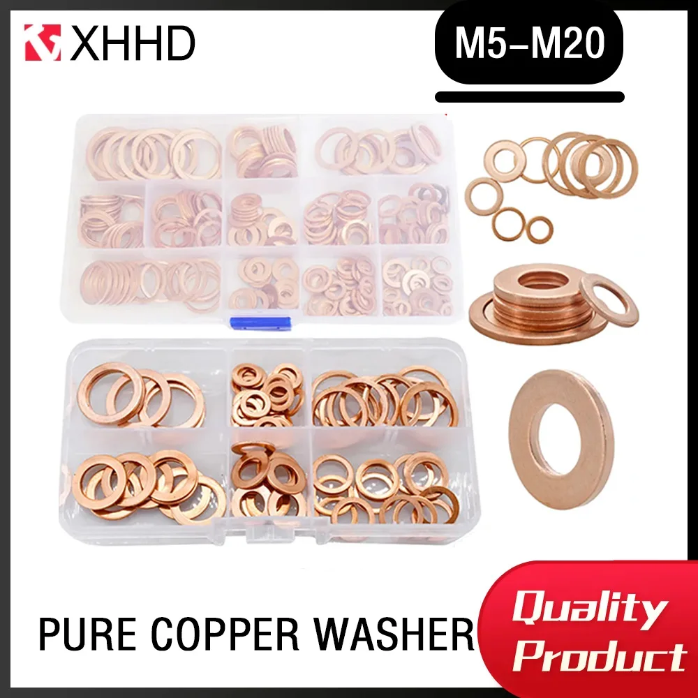 

M5 M6 M8 M10 M12 M14 M16 M20 Flat Pure Copper Washer Kit Solid Metal Oring Gasket Sump Plugs Oil Sealing Valve Spacer Washers