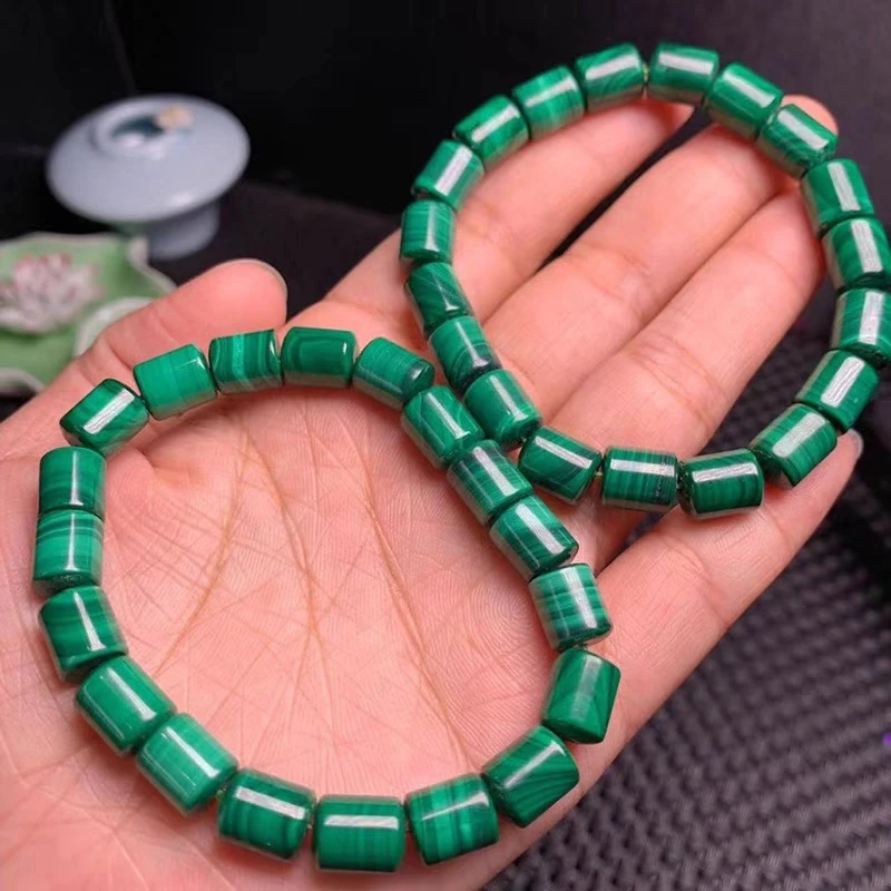 

Natural Green Malachite Chrysocolla Barrel Beads Bracelet Women Healing Stretch Beads 10x8mm Fashion Gemstone Crystal AAAAA