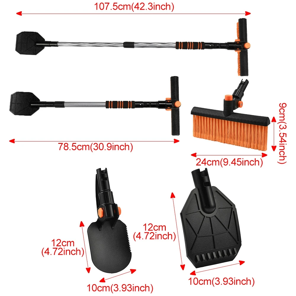 42.3" Multifunctional Car Windshield Snow Brush Ice Scraper Snow Remover Detachable Shovel Clean Tools for Car Windshield