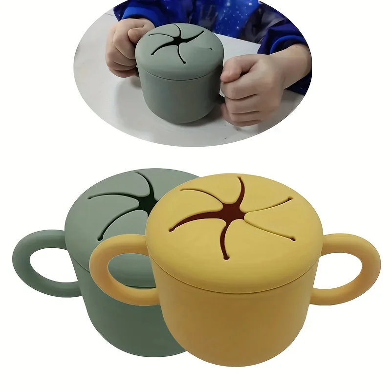 Petal Shape Silicone Snack Cup, Spill Proof Food Container for Toddlers and Babies with Double-handled, Silicone Snack Container