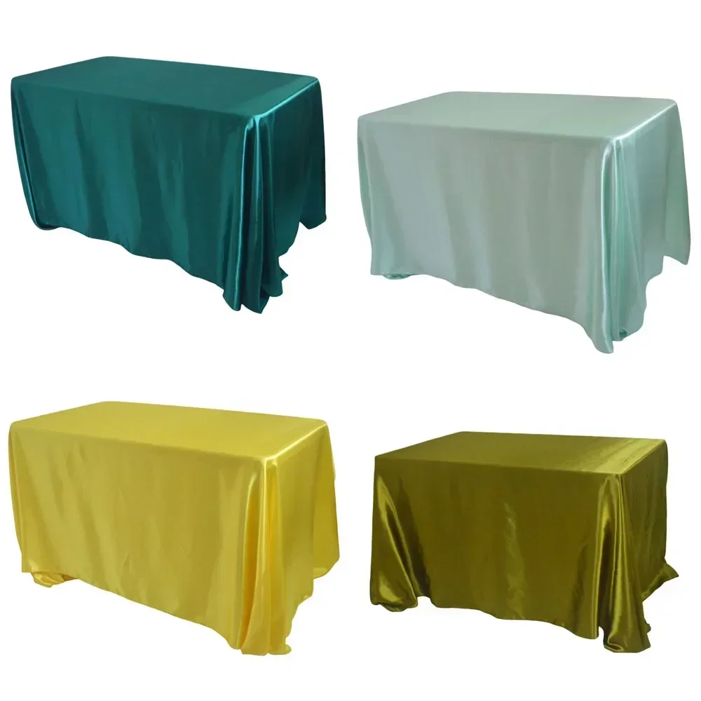 Reusable Satin Tablecloth Wedding Mariage Party Decoration Polyester Picnic Countryard Birthday Christmas Table Cloth White/Blue 5