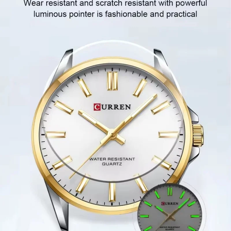 CURREN 9090 New Product Couple Fashion Quartz Watch Round Dial Night Light Waterproof Stainless Steel Strap Exquisite Watch