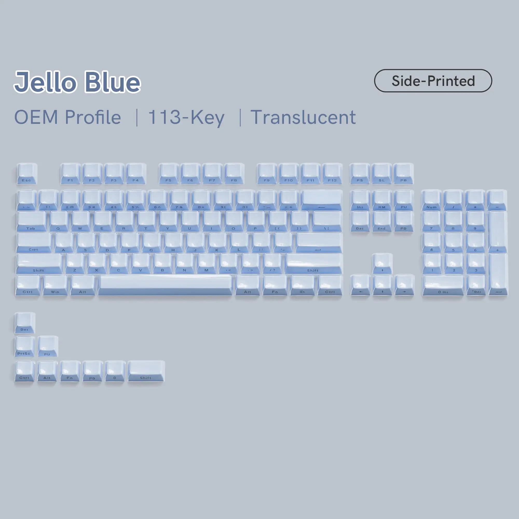 Crystal jelly keycaps, aan de zijkant gegraveerde 113 toetsen, geschikt