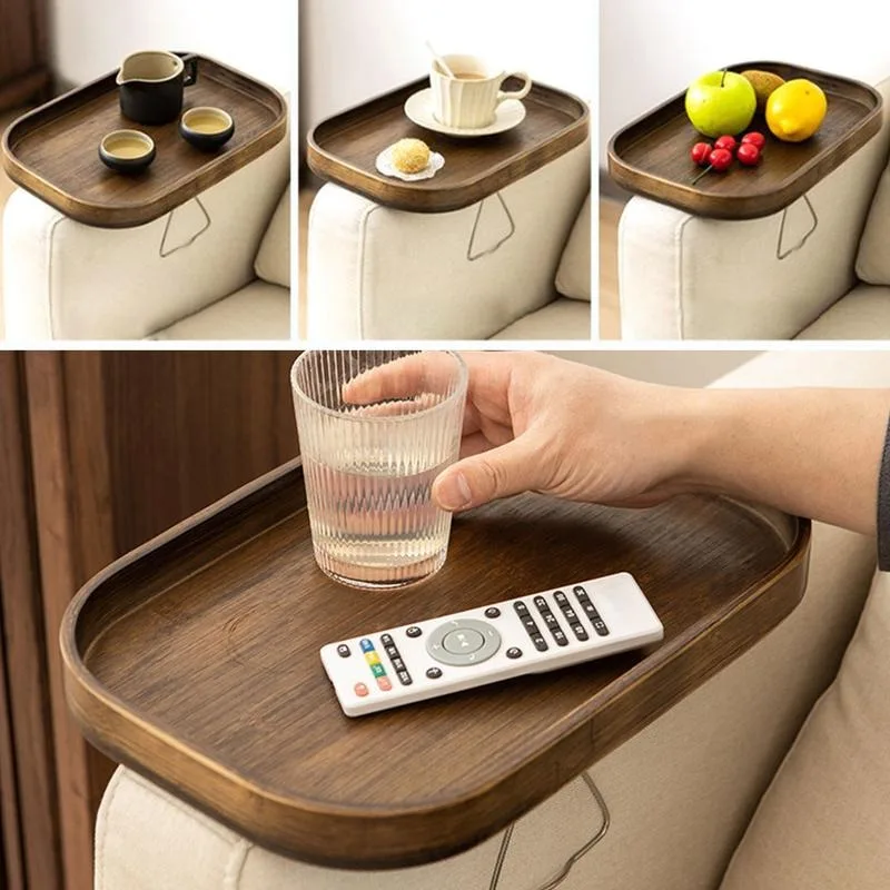 Bamboo Sofa Armrest Tray Skinny End Table For Snacks Drinks