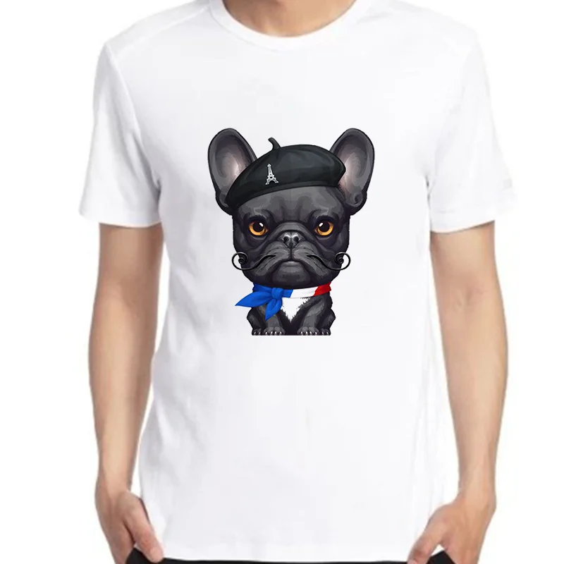 

French Bulldog Fashion Print T Shirt Big Size Short Sleeve T Shirt Funny Dog Harajuku Graphic T Shirts Summer White Man T Shirt