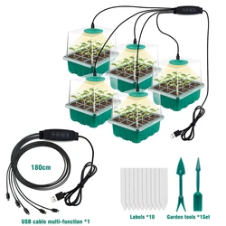 Seed Starter Trays with Integrated Grow Lights - 12-Cell Nursery Pots for Home and Greenhouse Gardening (5Pcs Timed Dimming)
