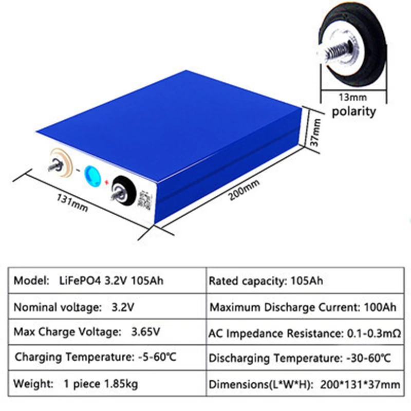 Wholesale Custom 1pce 3.2V 105ah 37130200 Rechargeable Lithium Battery