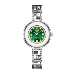 Elegant Women's Luxury Diamond - Studded Bracelet Watch - Water - Resistant Quartz Timepiece (Silver - Green)