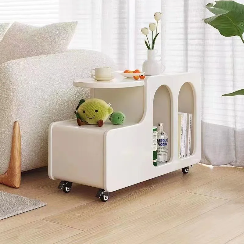 

Nordic Simple Trolley Cream Style Mobile Small Coffee Table Sofa Side Table Small Apartment Living Room Side Cabinet