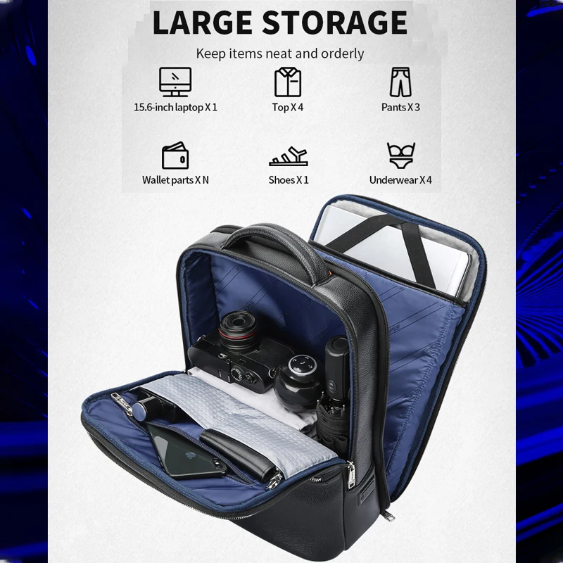 BOPAI Men's Leather Backpacks Business Backpacks Large Capacity First Layer Leather Computer Backpacks Luxury Leather Bag Series 5