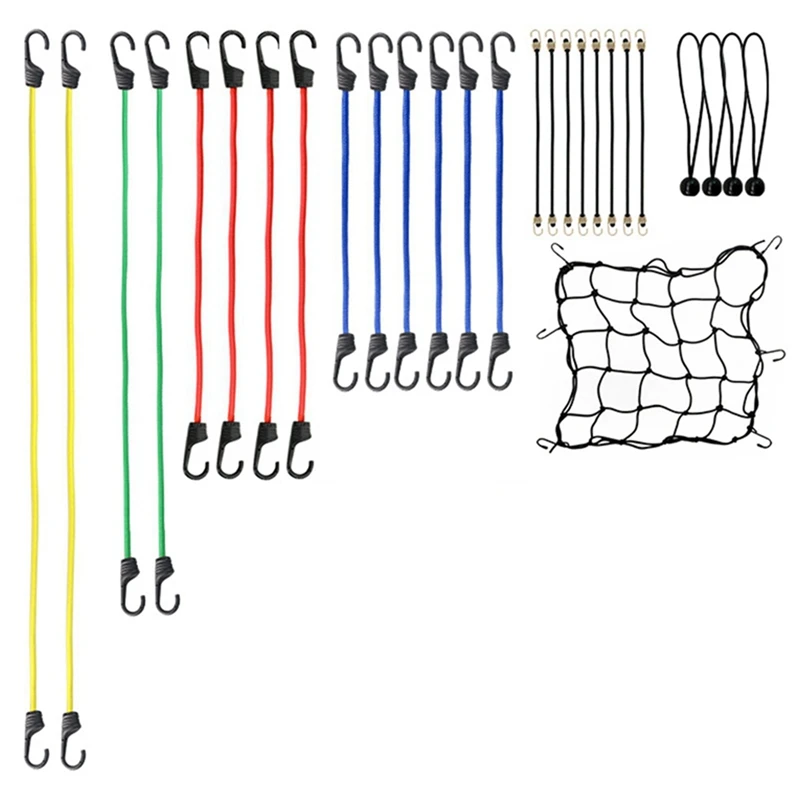 28Pcs Heavy Duty Bungee Cords With Hooks Rope Luggage Packing Strap For Motorcycle Bike Camping Hiking-A79P