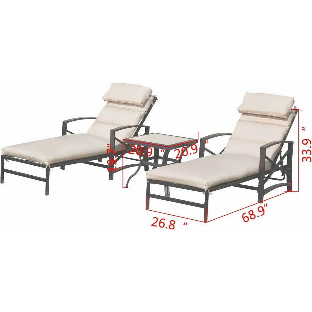 Patio Chaise Lounge Chair Set with Table Outdoor Metal Chairs Furniture, Garden Sofas 5