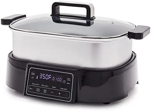 

Steel 8-in-1 Skillet Grill & Slow Cooker, Presets to Saute Steam Stir-Fry and Cook Rice, Healthy Ceramic Nonstick and Dishwa