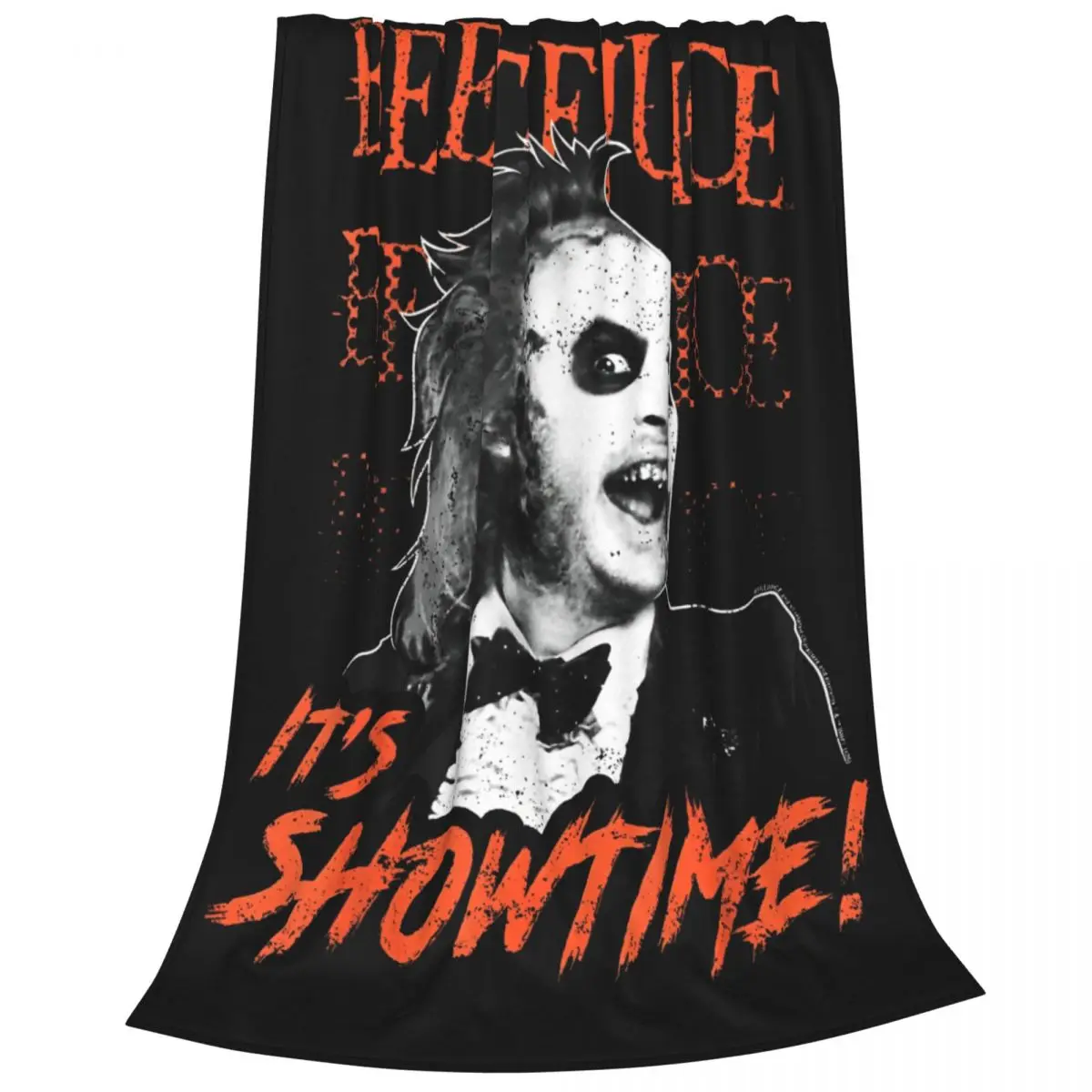 thumbnail image 1 of Manta de lana con retrato de B-Beetlejuice, pila de texto, Showtime, manta de terror para Halloween, manta para el hogar, hotel, sofá, alfombra, pieza ultra suave, 1 of 5