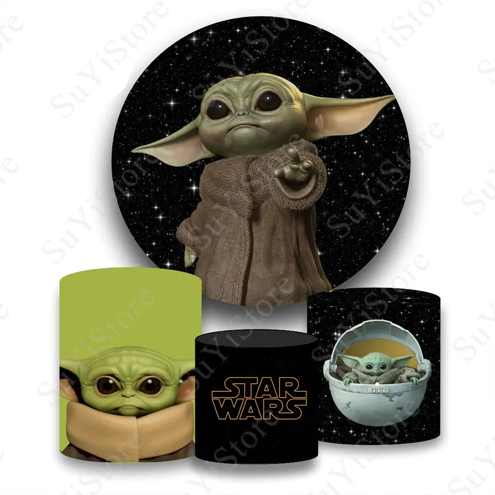 

Круглая Обложка Yoda с изображением Звездных Войн для детского дня рождения, студийный фон с изображением героев Диснея, галактики, звездного неба