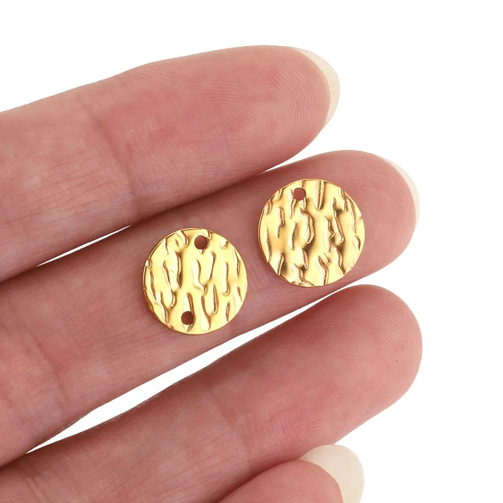 Stainless Steel Irregularly Embossed Round Sheet Pendant Titanium Steel Pendant with Holes 4