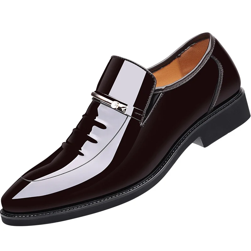 Black Patent Leather Shoes Slip on Formal Men Shoes Plus Size Point Toe Wedding Shoes for Male Elegant Business Casual Shoes images - 6