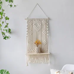 Boho Macrame Wall Hanging Shelf - Aesthetic Wood Display Stand (Shelf M0674 - 1)