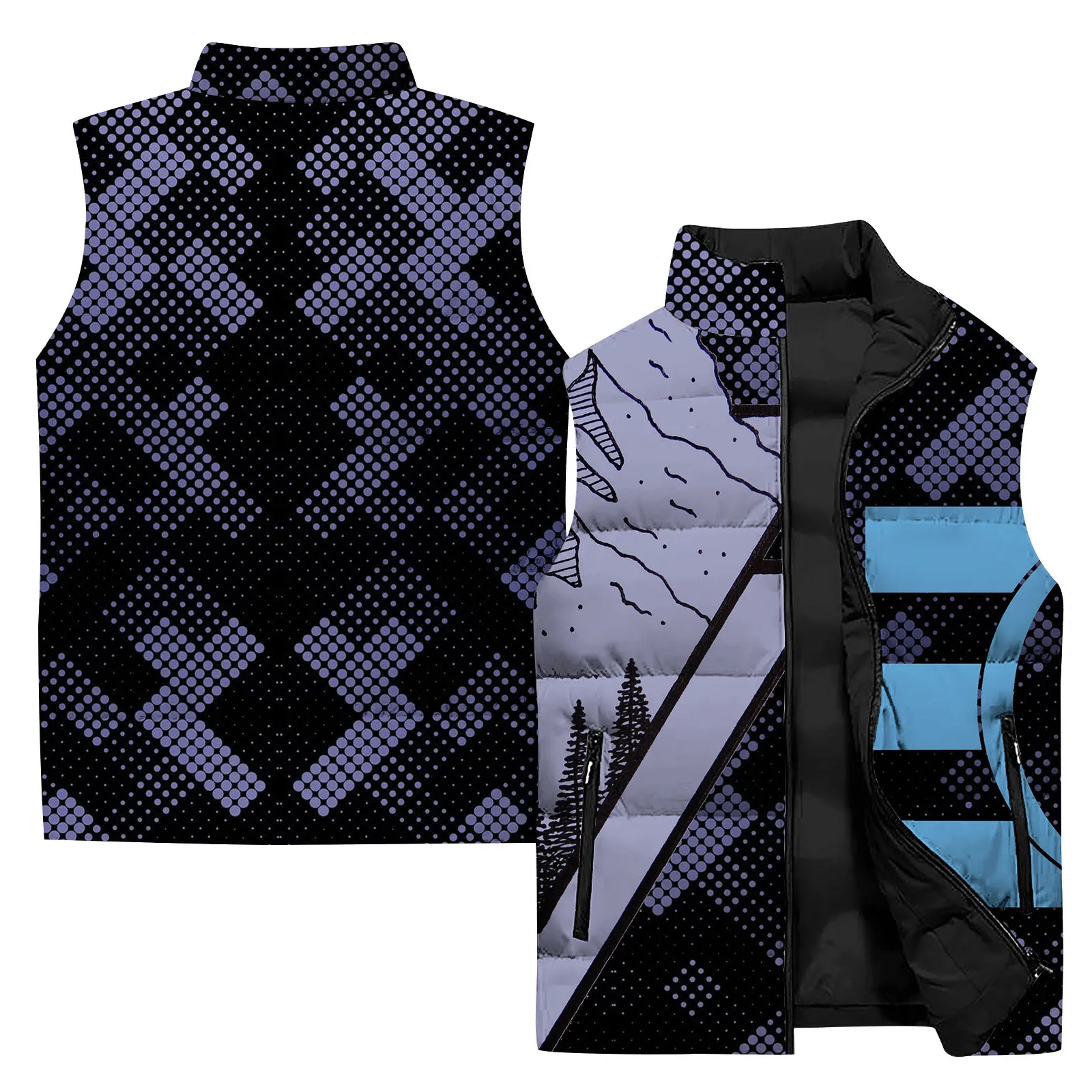 thumbnail image 1 of Chaleco cálido de invierno para hombre con estampado abstracto de montañas nevadas y cruces, chaquetas de moda para hombre, chalecos para hombre, ropa de calle Harajuku, 1 of 4