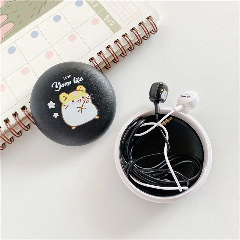 3.5mm Cartoon Cable Headphone With Storage Box And Subwoofer for OPPO Huawei Redmi Mobile Phone With Microphone Universal