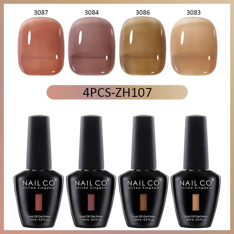 NAILCO 반투명 컬러 젤 네일 광택제 젤리 UV 네일 젤 광택제 키트, 에스멀트 페인트 네일 아트, 가을 겨울, 15ml, 4 개