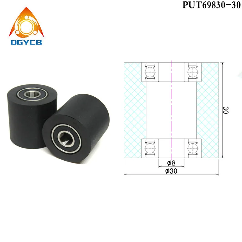 

1pcs Diameter 30 mm Bore 8 mm 698 Double Bearing Polyurethane Pulley 8x30x30 PUT69830-30 PU Rubber Mask Machine Platen Roller