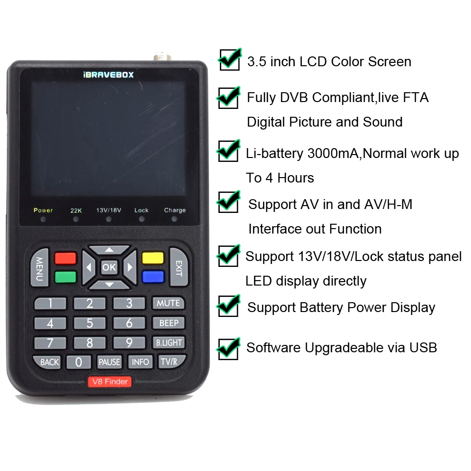 5 5-дюймовый ЖК-дисплей V8 Finder HD DVB-S/S2 Цифровой спутниковый искатель H.264 MPEG-4 DVB S S2