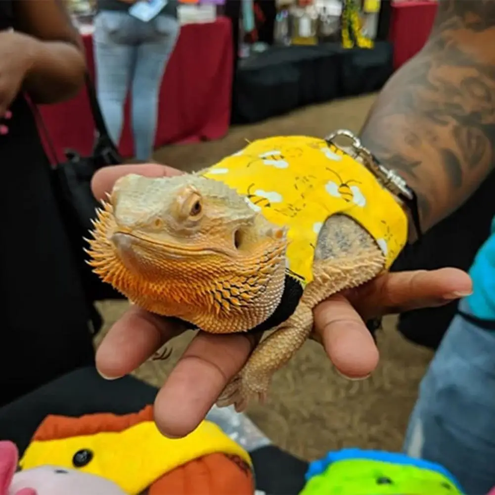 Lizard Leash Clothes Sleeveless Buckle Adjustment Reptile Bearded Dragon Vest Top 2Pcs/Set Small Animals Plush Leash Clothes pet dog leash