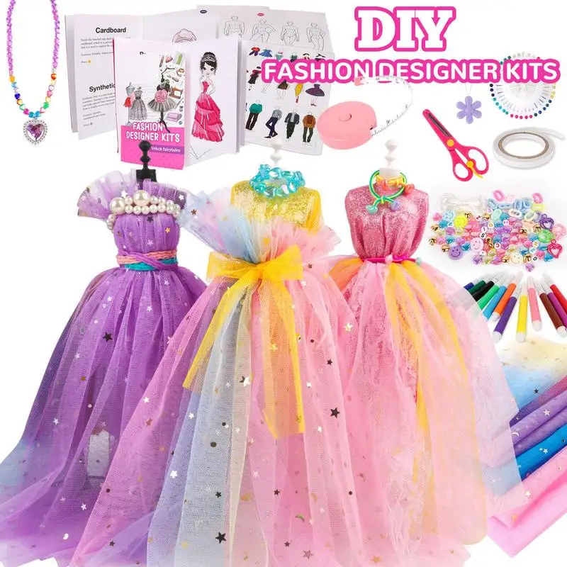 Dress Designer Kit For Girls 309pcs DIY Crafts For Girls Creative 2 Mannequin Stand Fashion Designer Kit Doll Clothes Making