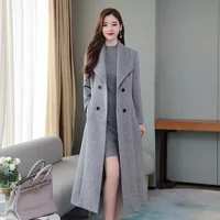 Plus Size Women's Overcoat Thickened Long Length Waist-Cinching Woolen Coat Stand Collar Spring Autumn New Style plus Size Coat