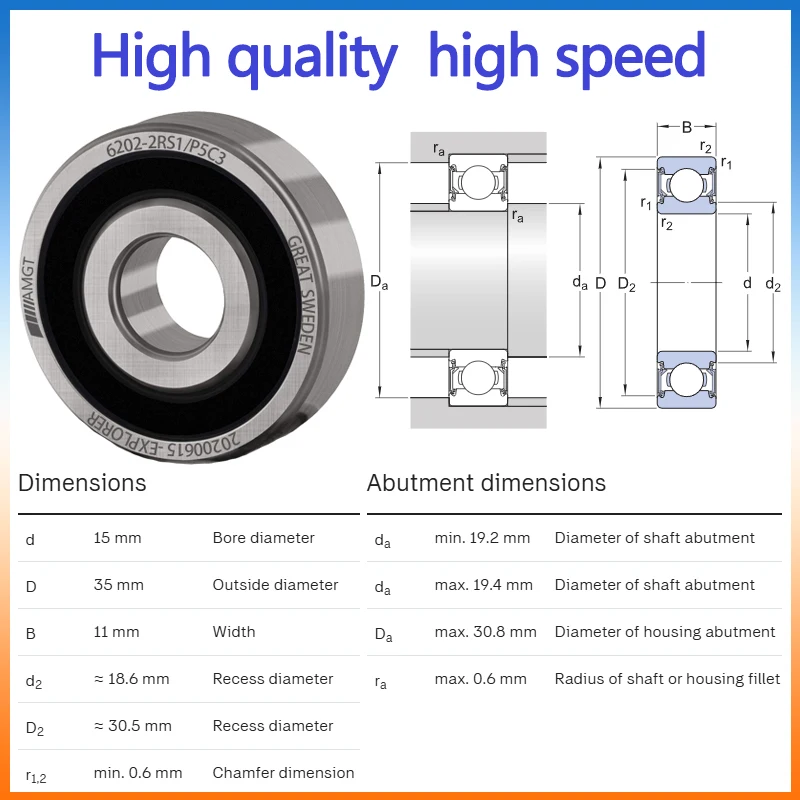 AMGT bearing 6202 6202-2RS 6202-2Z 6202-2ZN 6202NR 6202-2RSNR Deep