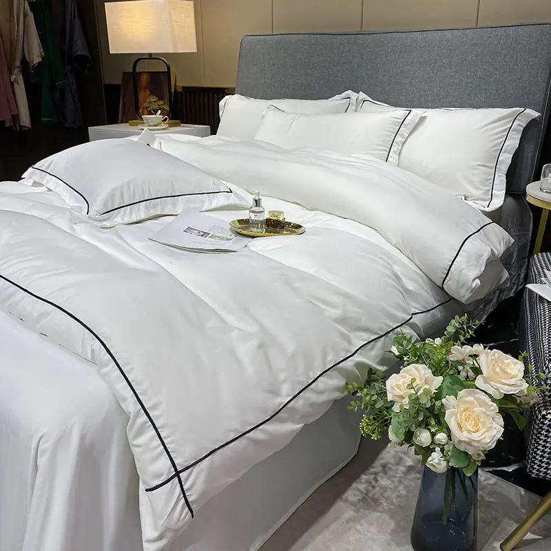 1 Set Cotton Bedding Set with Duvet Cover Bed Sheet Pillowcase Luxury Bedsheet Solid Color King Queen Full Twin Size