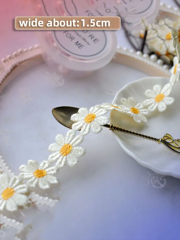1.5cm Wide Gold Daisy Embroidery Lace Trim for Sewing Bows Wedding Dress Women Collar Fringe Patches Ribbon Accessories Supplies lace ribbon lace sewing accessories lace sewing supplies lace accessories lace garment accessories clothing craft accessories tassel trim lace