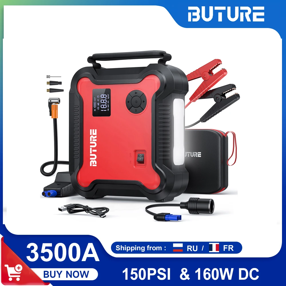Buture 5 In 1 Auto Jump Start Compressore D'Aria 26800Mah Power Bank Batteria Portatile Booster Gonfiatore Digitale Per Pneumatici Con 160W Dc Out