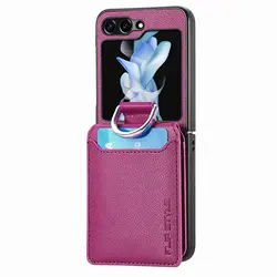Luxury Leather Wallet Phone Case with Card Holder and Ring - Galaxy Z Flip 8 (Purple)