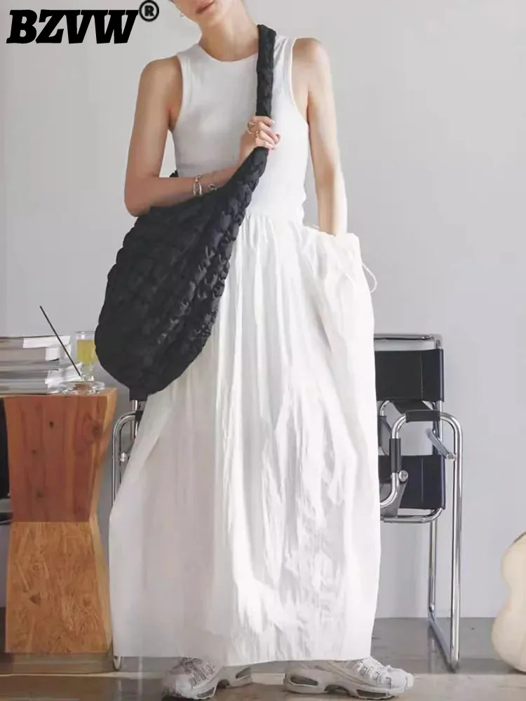 

Платье BZVW женское хлопковое с круглым вырезом, без рукавов, с карманами, повседневная одежда белого цвета, 25A8268, лето 2024