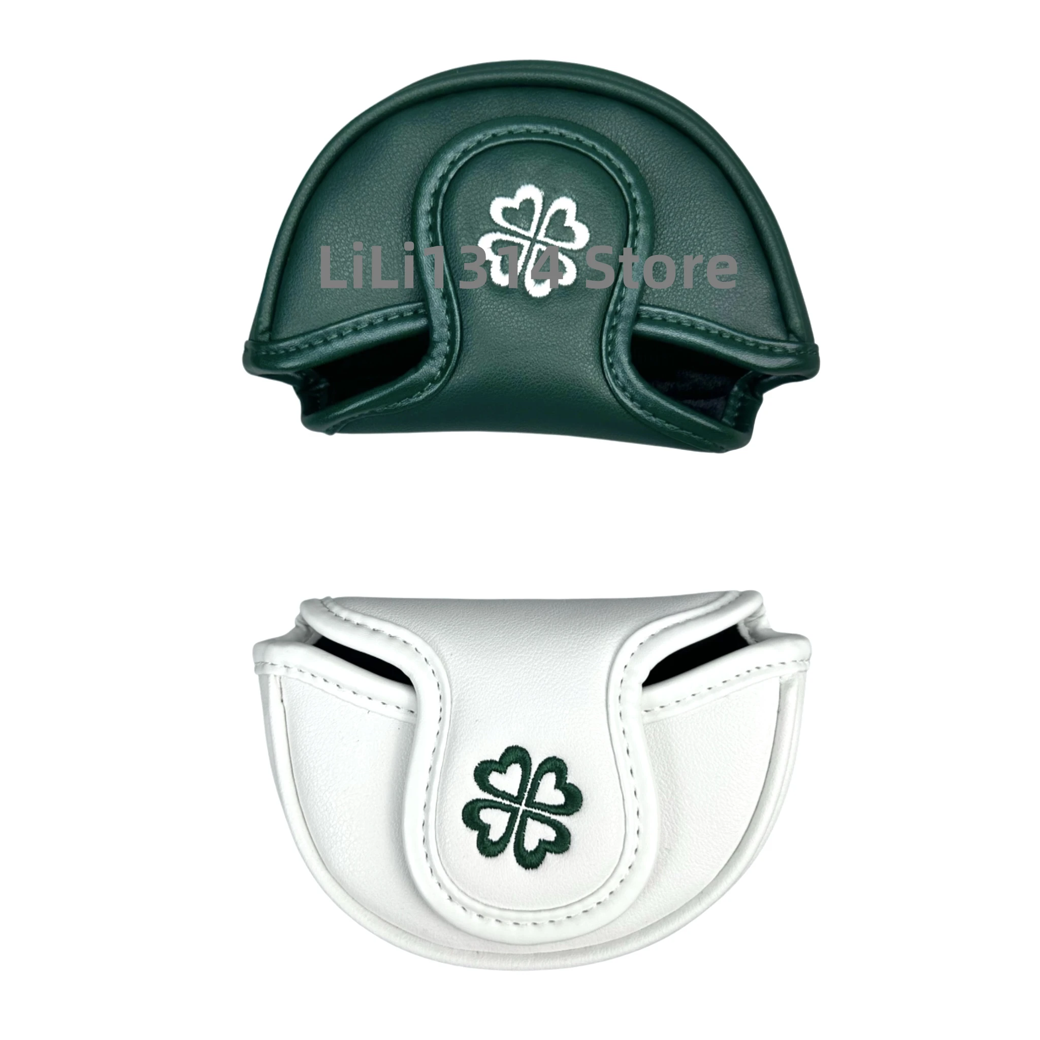 1pc Golf Clover Four Leaf Clover Pattern Putter Cover PU Leather Golf Mid Mallet Putter Club Head Cover with Magnetic Closure 3