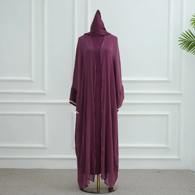 Kimono Cardigan pour Femmes Musulmanes, Robes Abaya Ouvertes Ornées de Diamants, Écharpe, Longue Robe, Robe de Dubaï, Robe Turque, Vêtements Islamiques, Marocain, Eid, Ramadan