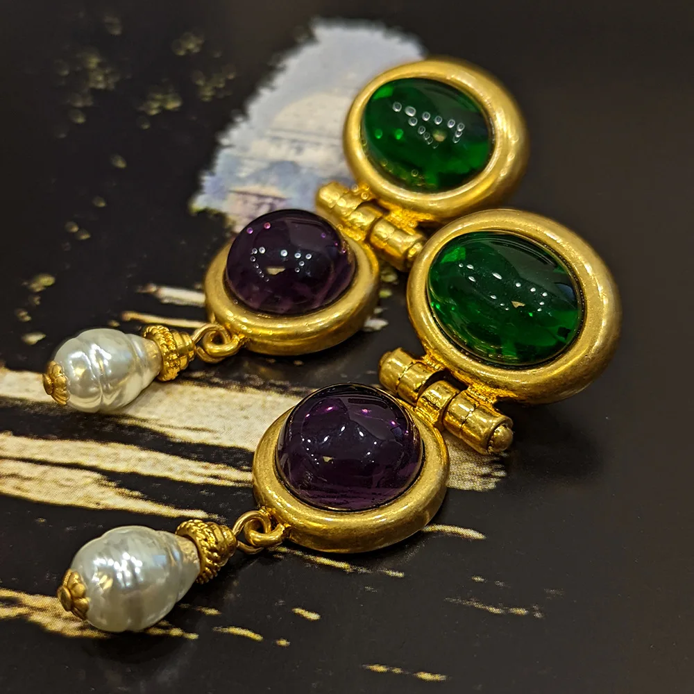 

European and American Retro Glass Elegant round Pearl Earrings Mid-Ancient Delicate Earrings