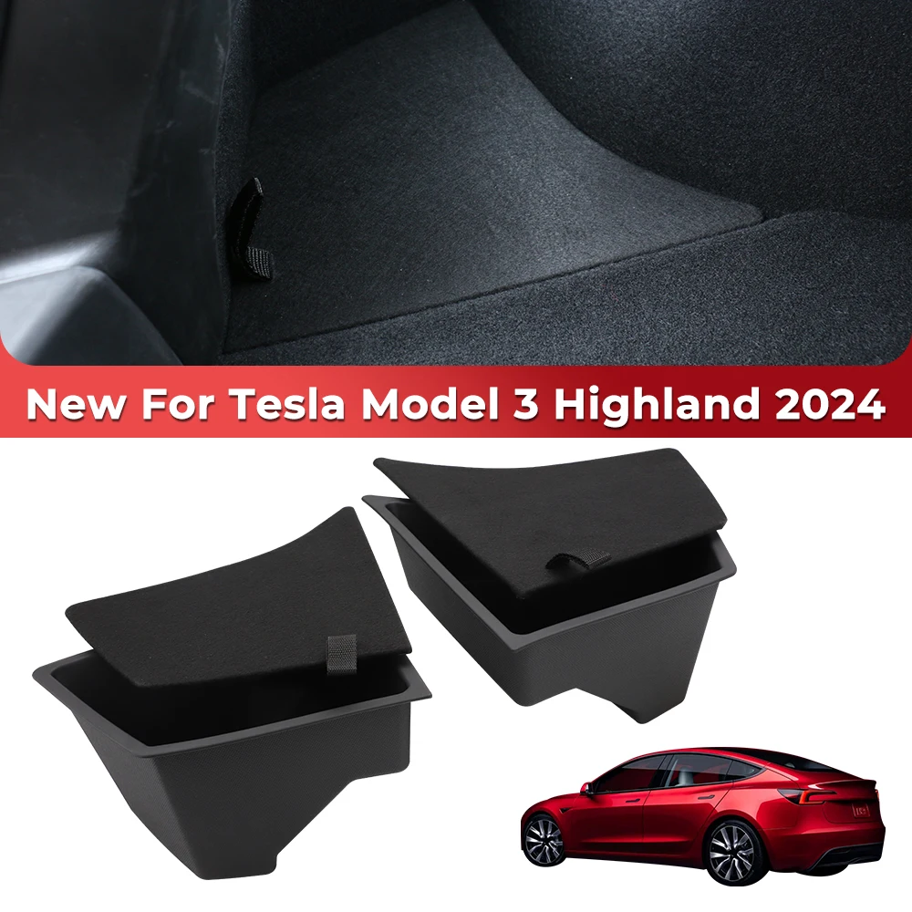 

For 2024 Tesla Model 3 Highland Rear Trunk Storage Bin Side Box Organizer Partition Decoration Flocked Lid Interior Accessories