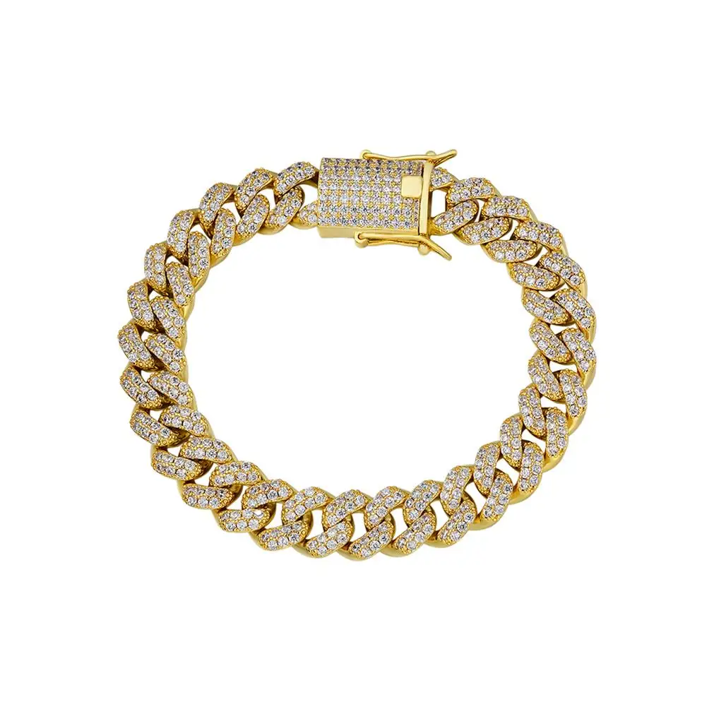 2024 Custom Jewelry Hip Hop 925 Silver Full Zircon Moissanite 14k Gold Pave Bracelet For Man